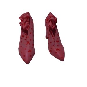 Sugar thrillz Pink  Heart Print Sock  Ruffle Ankle Clear Block Heel Pumps Size 9